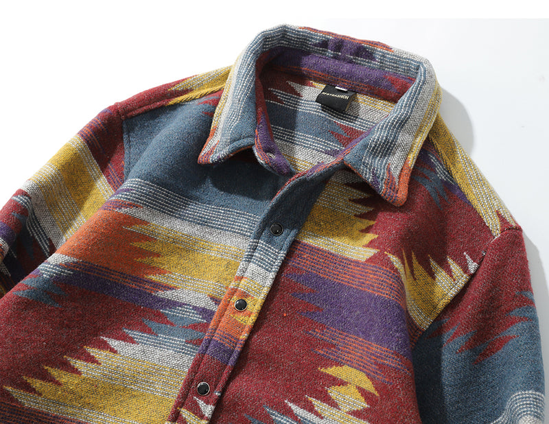 Tribal Fleece Button Down Shirt - CLOUT COLLECTION